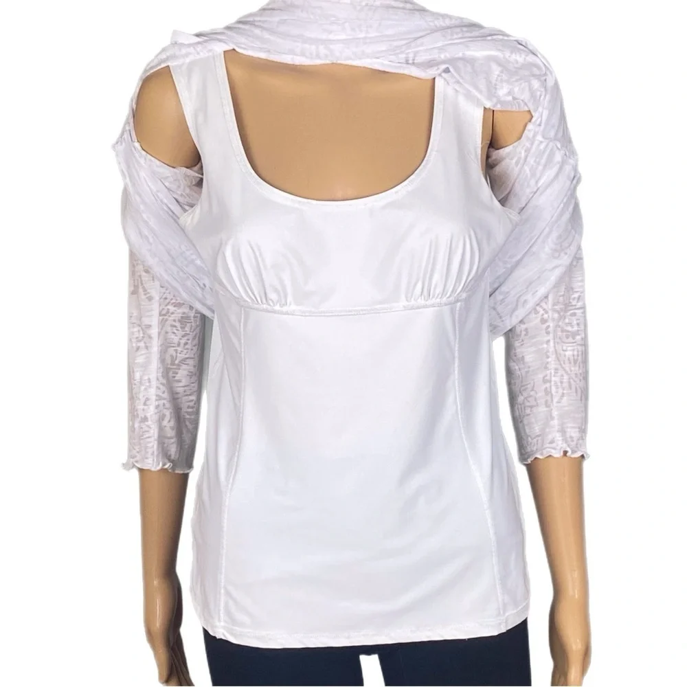 MIRACLEBODY by MIRACLESUIT white burnout fabric top over slimming tank top Large - Picture 7 of 13